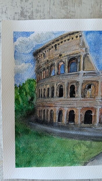  Beden çeşitli Renk Roma collesium suluboya resim çalışması imzalı 