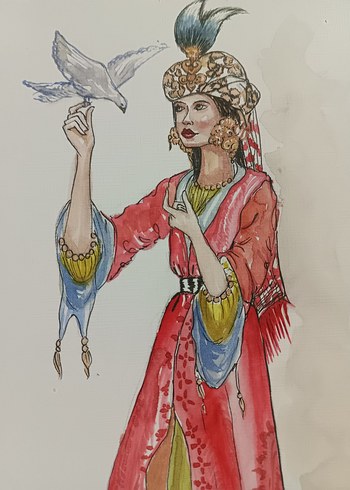 Beden çeşitli Renk Osmanlı Dönemi Kadın Kostümü Çizimi suluboya resim çalışması