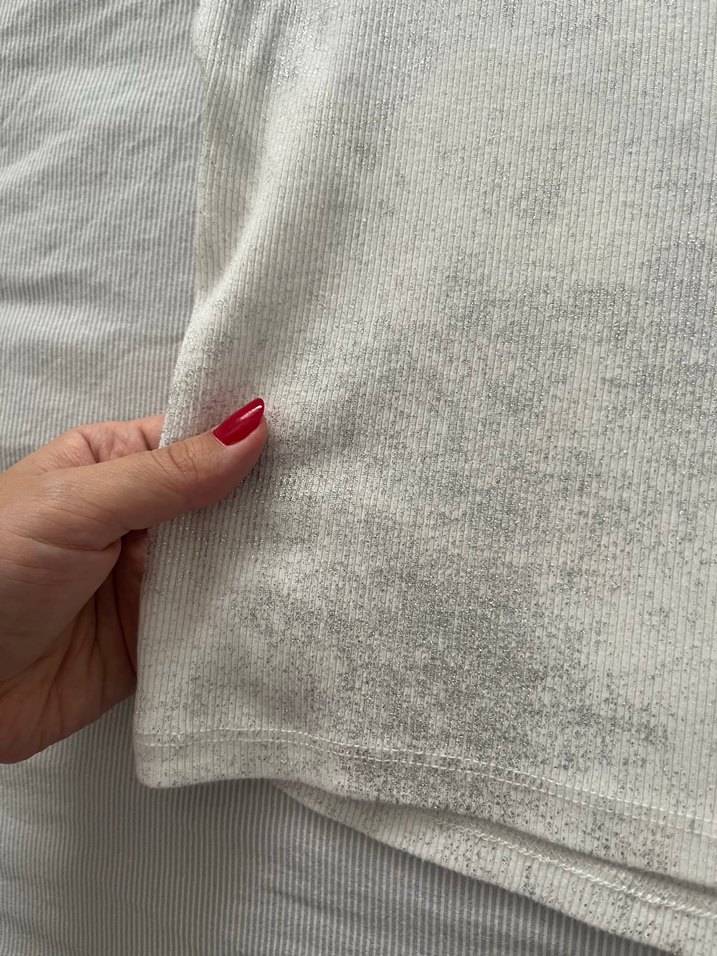 Gri Kısa Kollu Keten Crop Top - Görsel 3