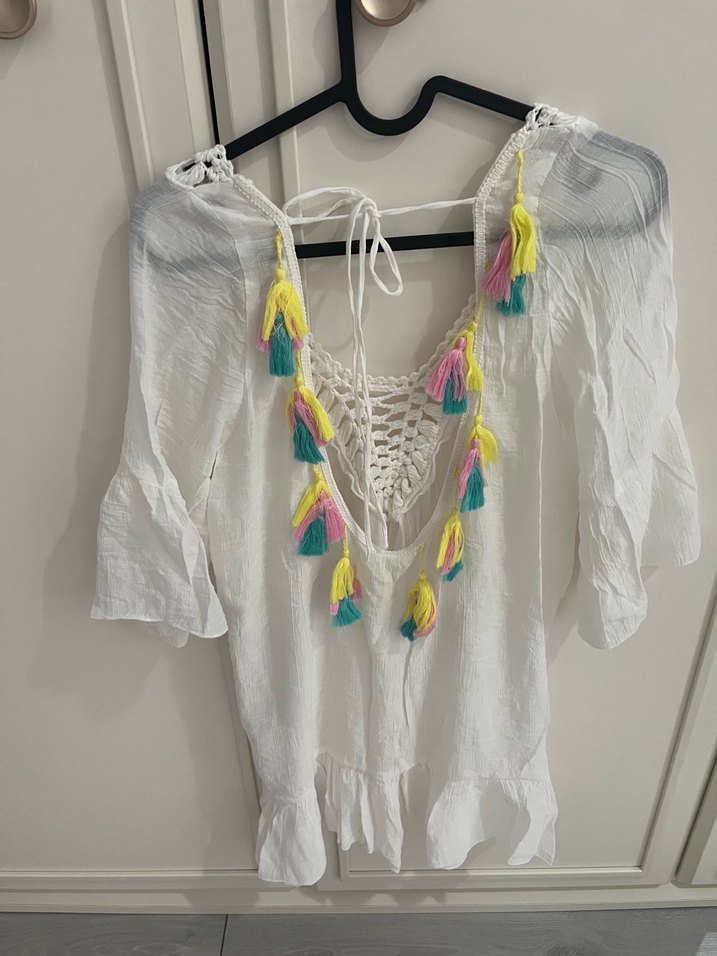 Penti Dantel Detaylı Beyaz Bohem V Yaka pareo - Görsel 2