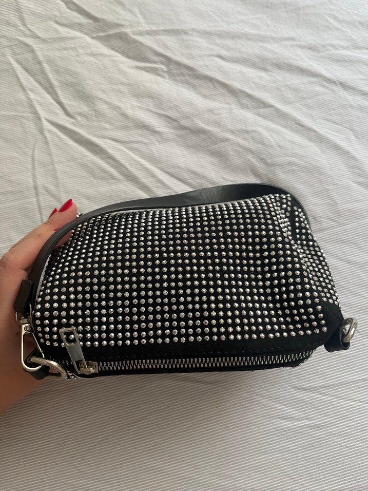 Siyah Perçinli Rock Punk Omuz Çantası - Görsel 2