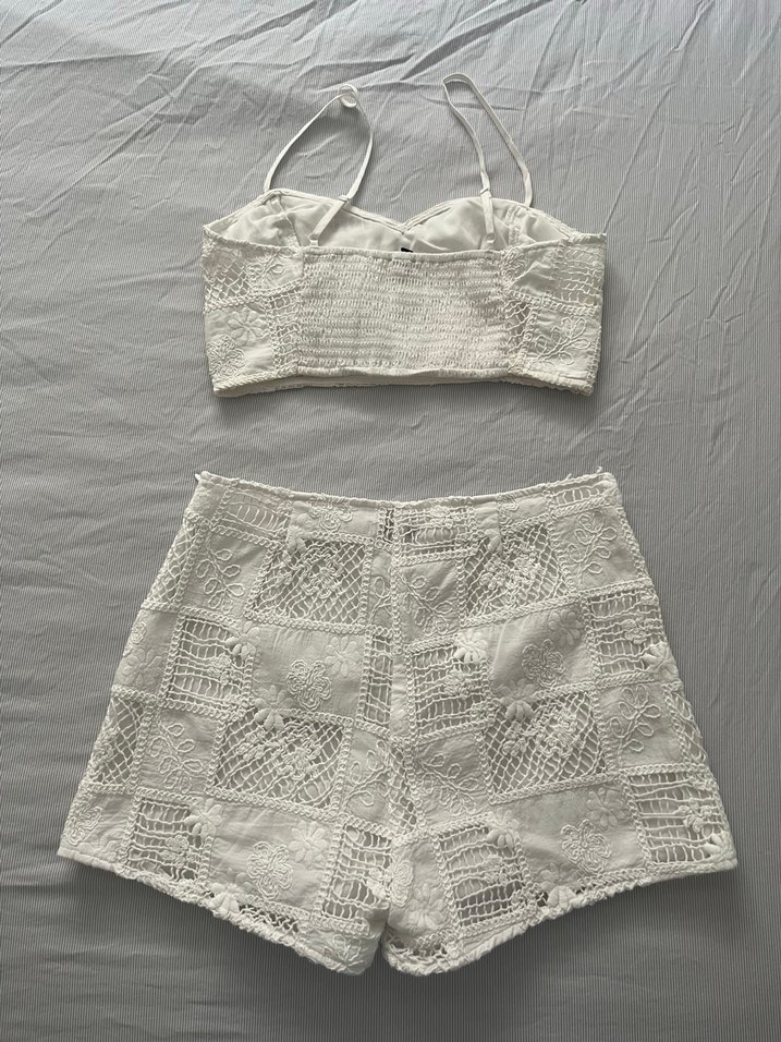 Nakışlı Beyaz Mini Bralet ve Şort Takımı - Görsel 2