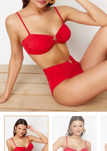 Parlak Kırmızı Mini Bikini Takımı