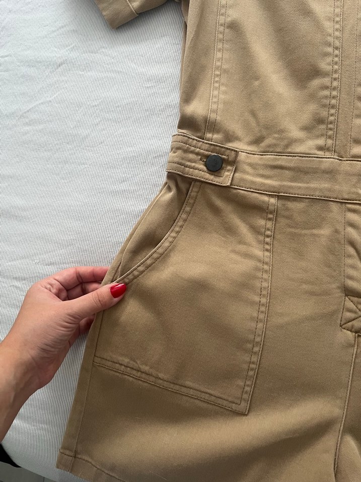 Kadın Bej Kısa Kollu Tulum - Görsel 3