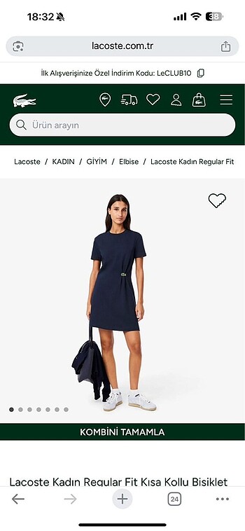 LACOSTE YENİ SEZON REGULAR FIT ELBİSE