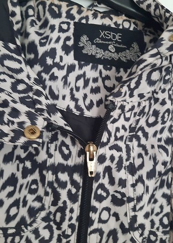 Gri Leopar Desenli Düğmeli Midi Kadın Kaban - Görsel 3