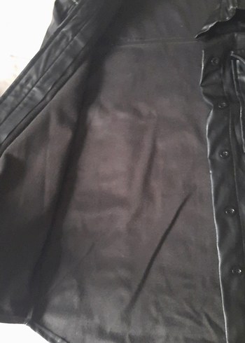 Düğmeli Siyah Deri Biker Ceket - Görsel 6