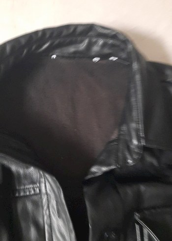 Düğmeli Siyah Deri Biker Ceket - Görsel 4