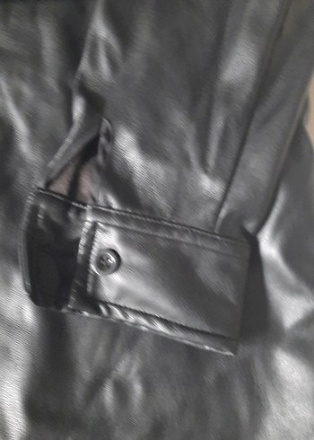 Düğmeli Siyah Deri Biker Ceket - Görsel 3