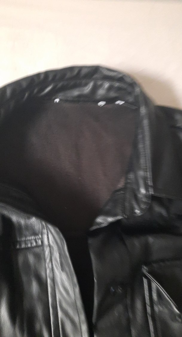 Düğmeli Siyah Deri Biker Ceket - Görsel 4