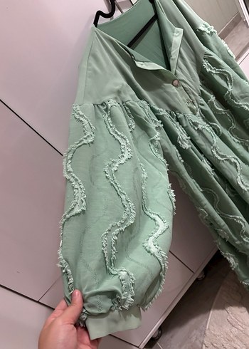 Yeşil V Yaka Uzun Bohem Elbise - Görsel 2