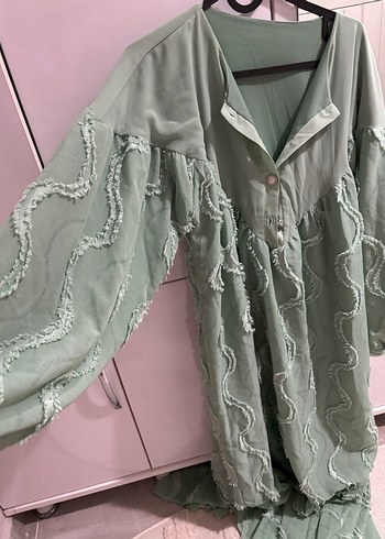 Yeşil V Yaka Uzun Bohem Elbise - Görsel 4