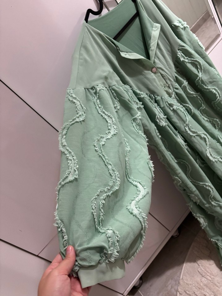 Yeşil V Yaka Uzun Bohem Elbise - Görsel 2