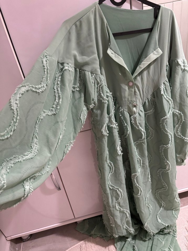 Yeşil V Yaka Uzun Bohem Elbise - Görsel 4