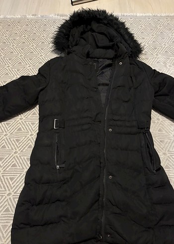 Siyah Kürklü Kadın Uzun Kışlık mont - Görsel 3