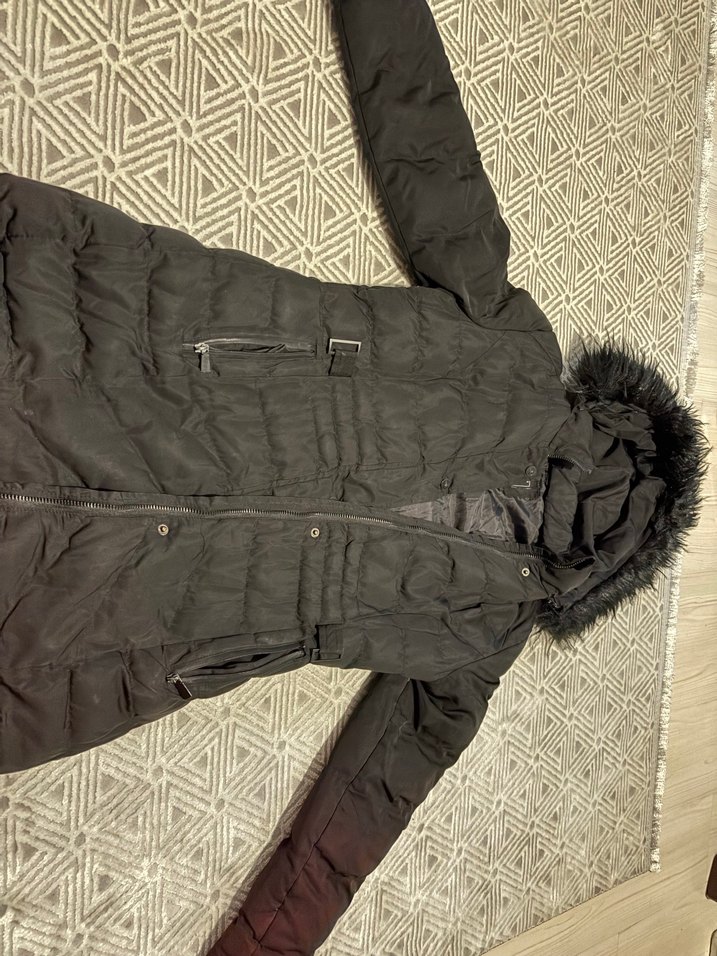 Siyah Kürklü Kadın Uzun Kışlık mont - Görsel 2