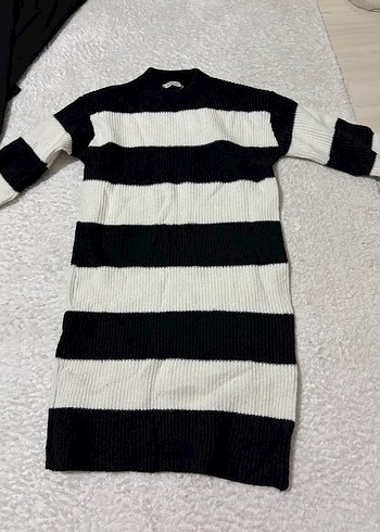 Siyah Beyaz Çizgili Triko Kadın tunik - Görsel 2