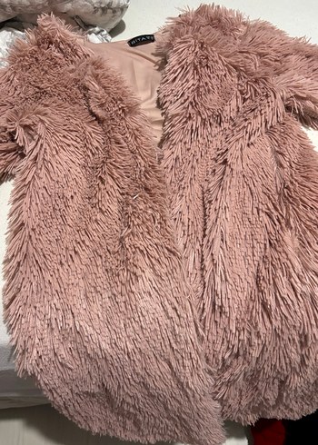 Uzun Kollu pembe peluş hırka - Görsel 3