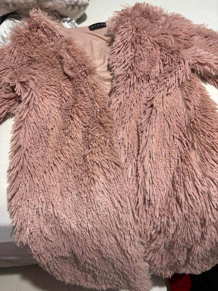 Uzun Kollu pembe peluş hırka - Görsel 3