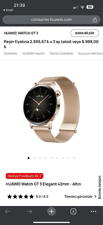 Huawei Watch Gt3 elegant akıllı saat