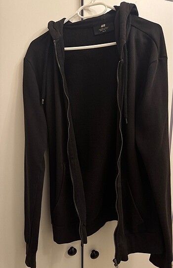xs Beden h&m erkek reyonu kapüşonlu fermuarlı sweatshirt siyah