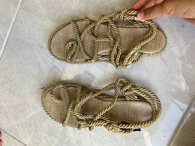 38 Beden camel Renk Hasır ip sandalet