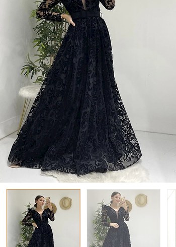Siyah İşlemeli Uzun Gotik Abiye Elbise