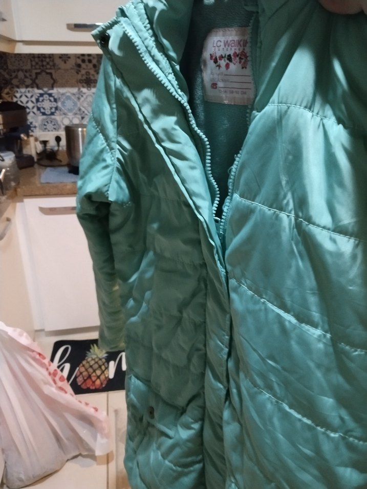 Waikiki Düğmeli Turkuaz kız cocuk Kış Montu - Görsel 5