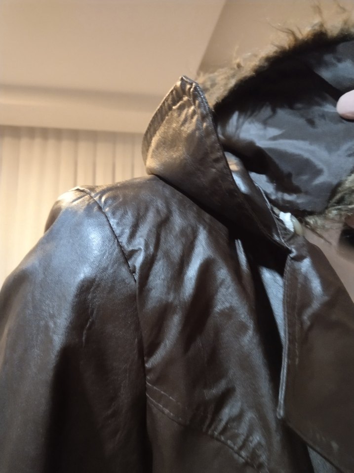 Düğmeli Kahverengi Deri Midi Trençkot - Görsel 3