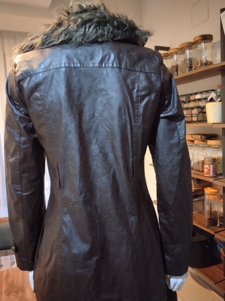 Düğmeli Kahverengi Deri Midi Trençkot - Görsel 2