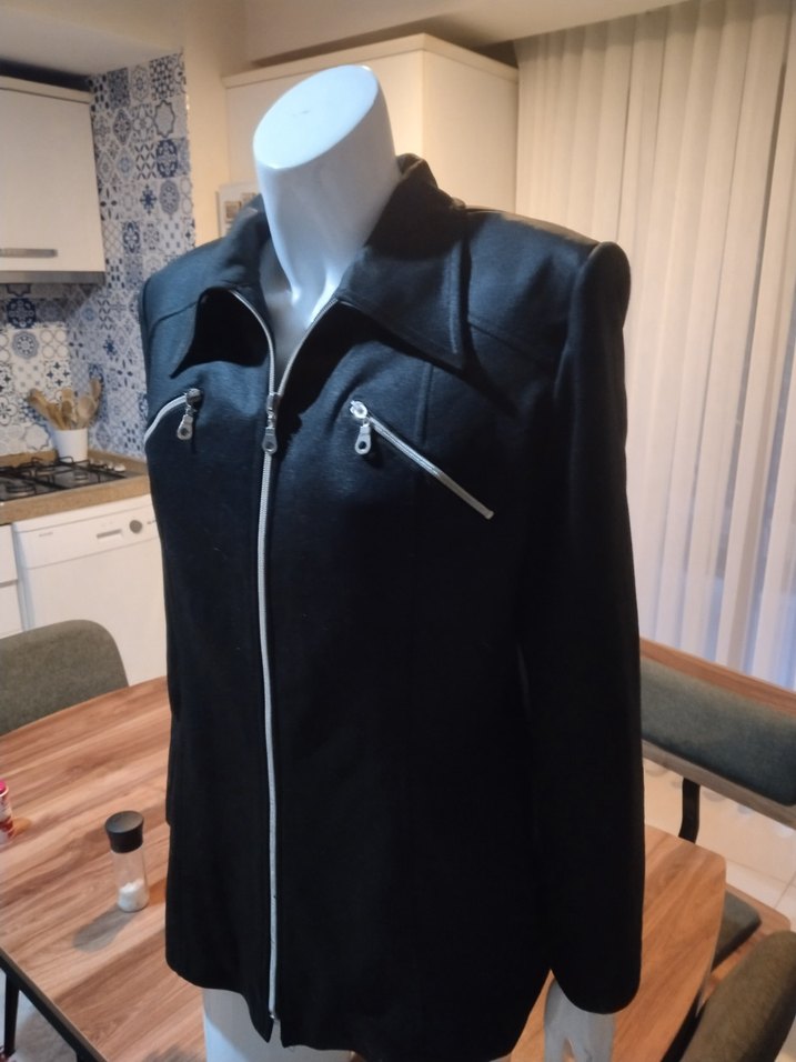 Fermuarlı Siyah Midi Hamile Ceketi - Görsel 2