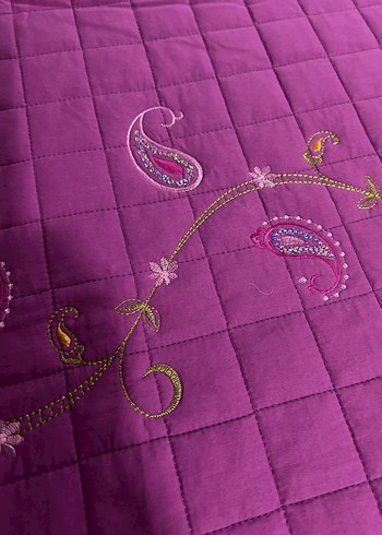 Renkli Nakışlı Çift Kişilik Mor Yatak Örtüsü - Görsel 5