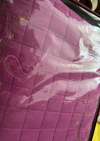 Renkli Nakışlı Çift Kişilik Mor Yatak Örtüsü - Görsel 7