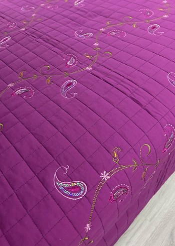 Renkli Nakışlı Çift Kişilik Mor Yatak Örtüsü - Görsel 6