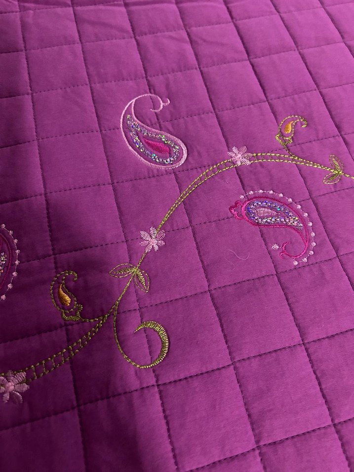 Renkli Nakışlı Çift Kişilik Mor Yatak Örtüsü - Görsel 5