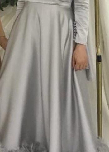 Uzun Kollu Gri Abiye Elbise - Görsel 2