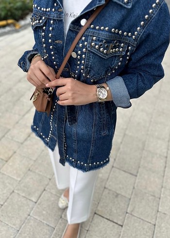 Tasarım Zımba Detaylı  Kadın Kot Ceket - Görsel 3