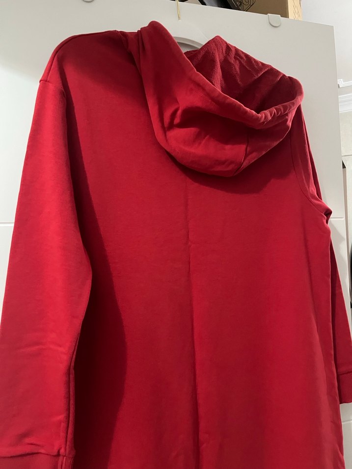 Touche Kırmızı Kapüşonlu Uzun Kadın Elbise - Görsel 4