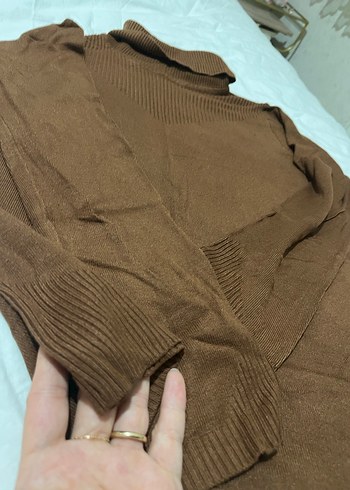 Kahverengi Boğazlı Kadın Triko Kazak - Görsel 2