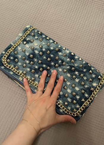 Zincir Detaylı Mavi Denim Kadın Çanta - Görsel 2