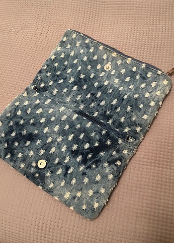 Zincir Detaylı Mavi Denim Kadın Çanta - Görsel 4