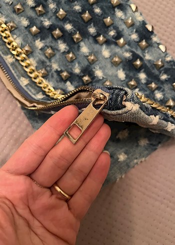 Zincir Detaylı Mavi Denim Kadın Çanta - Görsel 5