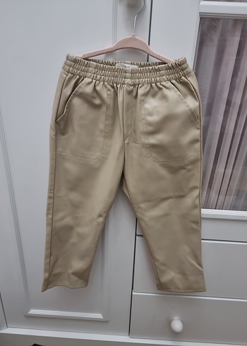Bej Mini Deri Rahat Pantolon