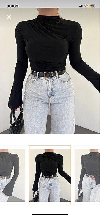 Siyah drape detay bluz