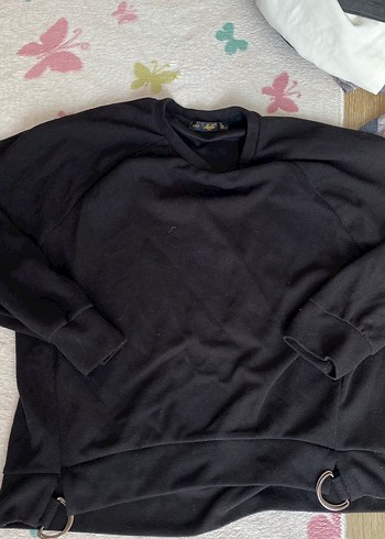 l Beden siyah Renk Siyah Kadın Oversize Sweatshirt