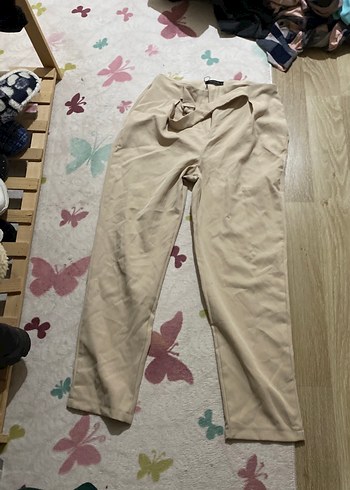 38 Beden Bej Beli Tokalı Kadın Kumaş Pantolon