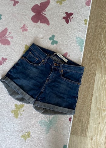 Mavi Bağlamalı Düğmeli Kadın Denim Şort