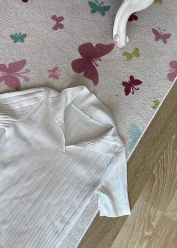 m Beden beyaz Renk Beyaz Örgü Kısa Kollu Polo Yaka Kadın Tişört