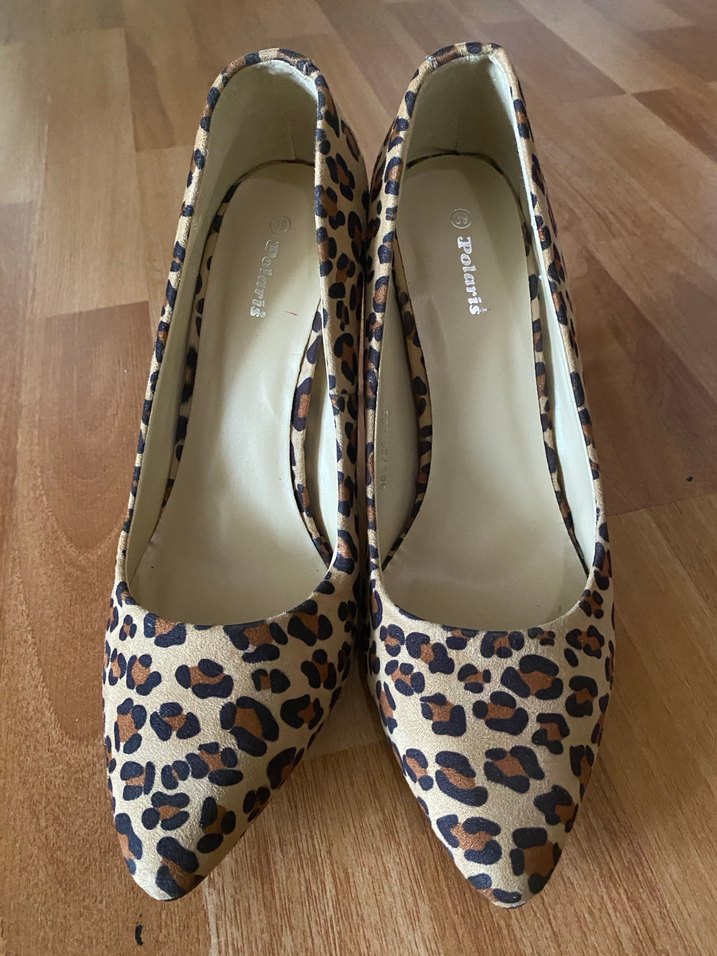 Bej Leopar Desenli Kadın Süet Topuklu Stiletto - Görsel 2