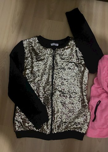 Pembe Parlak Fermuarlı Kız Hırka - Görsel 2